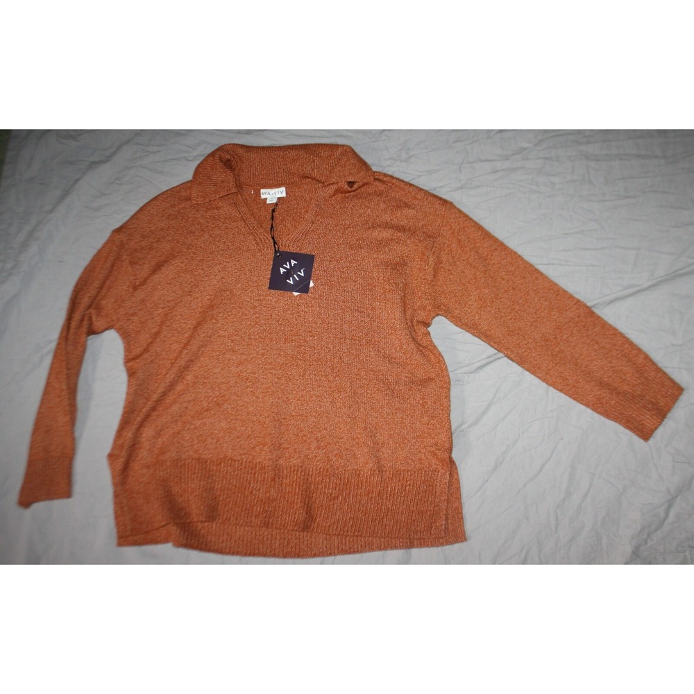 NEW AVA VIV Women SWEATER size XXL Bronze Lightweight Pullover V-Neck Collar